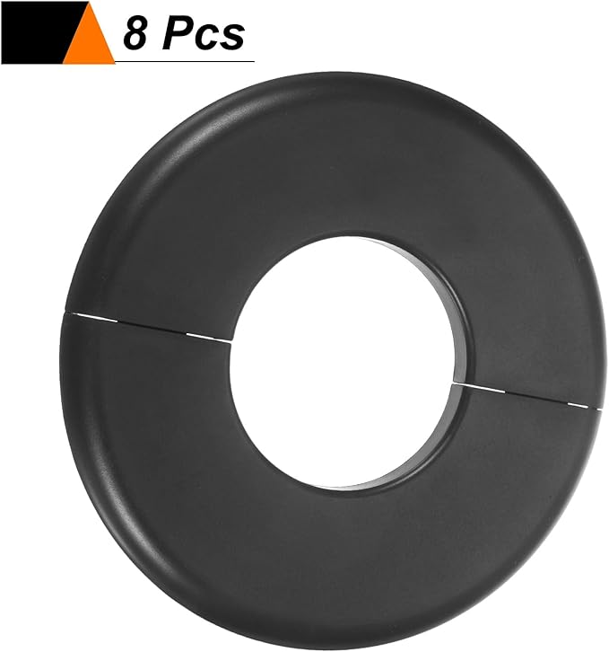HARFINGTON 8pcs Wall Split Flange 44mm/1.7" Self-Adhesive Plumbing Cover Plates ABS Plastic Round Escutcheon Plate Buckle Design for Water Pipe Bathroom Kitchen Decoration, Black