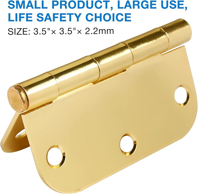 Door Hinges Polished Brass 3.5 Inch Door Hinges Gold 6 Pack 5/8" Radius Corners 3-1/2 Interior Door Hinge for Doors Bedroom Yellow Shiny Luxury Residential Door Hardware Bright Brass Hinge JIW