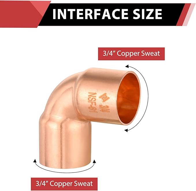 (Pack of 25) EFIELD 3/4" C X C Short Radius Copper 90 Degree Elbow, LF Copper Plumbing Fittings with Sweat Solder Connection, Pro Pack,(COPPER008)