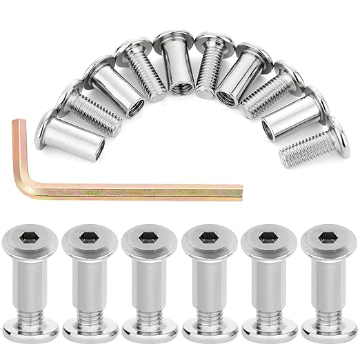 100 PCS Silver M8x20mm Barrel Nuts and Bolts - Suitable for Family DIY Furniture Projects, Dining Set Assembly & Garage Shelf Batch Installs