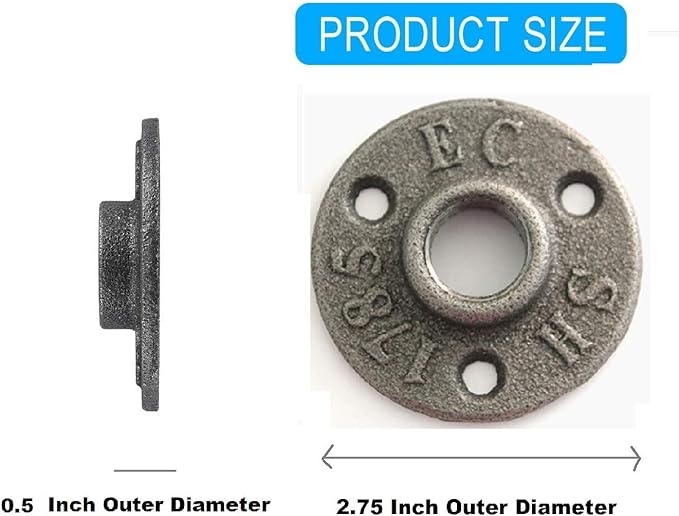 2Pack Inch Floor Flange Cast Iron Pipe Floor Threaded Pipe Fitting Industrial Steampunk Vintage Retro Decor Furniture DIY Wall Industrial (3/4 Inch)