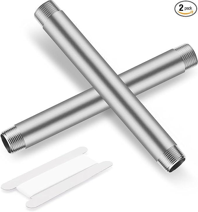 3/8"x6" 304 Stainless Steel Pipe, 3/8" NPT x 3/8" NPT Male Threaded Nipple, SCH40 Heavy Duty Pre-Cut Steel Pipe for Plumbing Gas, Hydraulic, and Industrial Applications(6", 2 Piece)