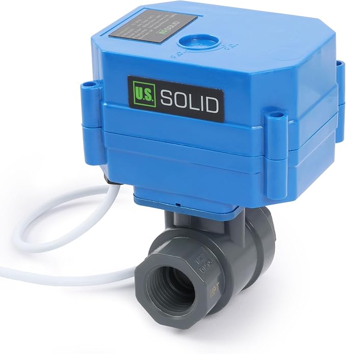 U.S. Solid 1/2" UPVC Motorized Ball Valve - Plastic Electrical Ball Valve with Standard Port, 2 Wire Auto Return, 9-24V AC/DC, Normally Closed