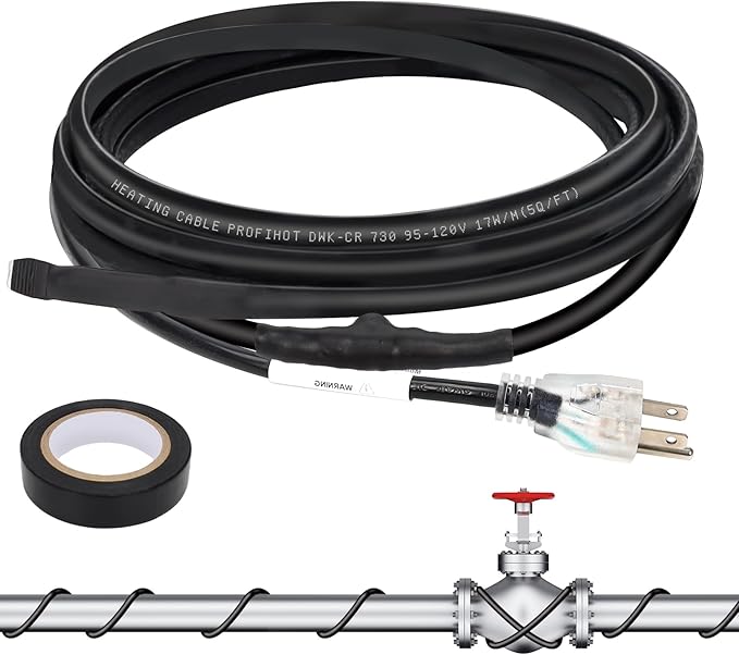 24FT Self-Regulating Pipe Heating Cable with Thermostat,Heat Tape for Water Pipe Freeze Protection,Pipes Heating Trace System for Home Supply Pipes,120V 5W/FT
