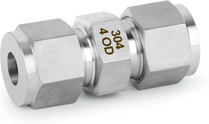 TAISHER 5PCS 304 Stainless Steel Compression Tube Pipe Fitting Connector, 4MM Tube OD x 4MM Tube OD Straight Adapter