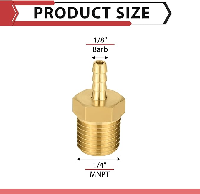 (Pack of 100) EFIELD Brass Hose Barb Fitting Adapter, 1/8" Barb x 1/4" NPT Male Pipe Fitting,(BARB002-100PCS)