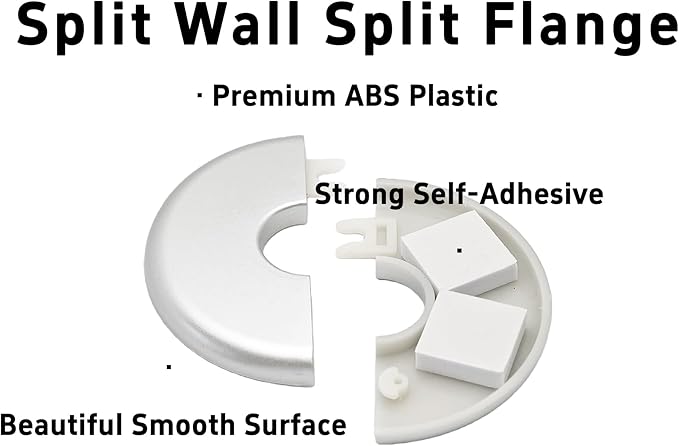 2PCS bociloy 26mm/1" ID Wall Split Flange, Silver ABS Round Self-Adhesive Escutcheon Plate, Wall Hole Decoration Cover, Water Pipe Plate Cover