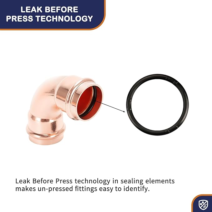 Copper Press Fittings 90 degree Elbow Copper Coupling Zero Lead PxP 1/2 inch x 1/2 inch for Residential Commercial 10-Pack