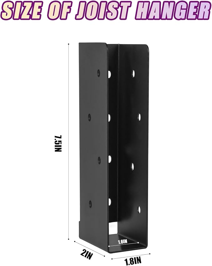 8 Pcs Concealed Joist Hangers, 2"x8" Outdoor Trim Concealed Flanges, Q235B Steel Powder Coated Concealed Mount Joist Hangers for 2"x8" Beam Swing
