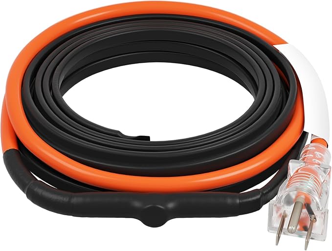 VEVOR Self-Regulating Pipe Heating Cable, 9FT 5W/FT Heat Tape for Pipes Freeze Protection, Water Pipe Heat Cable with Built-in Thermostat Protects PVC Hose, Metal and Plastic Pipe from Freezing