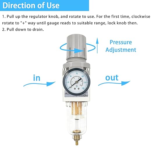 XingNEeng 1/4" NPT Compressed Air Filter Regulator Lubricator Combo, Water/Oil Trap Separator, Gauge(0-150 psi), Semi-Auto Drain, Poly Bowl, 5 Micron Brass Element, Bracket, for Pneumatic Systems