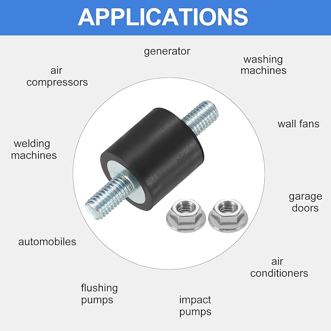 uxcell 4Pcs M5 x 12mm Rubber Mounts, 15 x 15mm Cylindrical Anti Vibration Isolator Studs Shock Absorber Double Studs with Nuts for Car Bobbin Generator Air Compressors