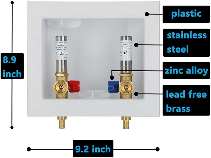 (1 Pack) Lidertik Washing Machine Outlet Box PEX with Hammer Arrestors and Center Drain, Inlet 1/2 inch PEX-B 1807 Crimp Barb x Outlet 3/4 inch Male Thread, Absorb Shock And Reduce Noise LI-621-11