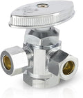 EFIELD Dual Compression Outlet Multi-Turn Angle Stop Valve,1/2" Fip Iron Pipe x (3/8 inch x 3/8 inch),Chrome Plated Brass (1),(VALVE162)