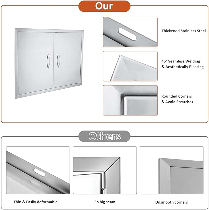 JIE JIN 26" W X 24" H Outdoor Kitchen Doors Double Doors Thickened 304 Brushed Stainless Steel BBQ Access Door BBQ Island Doors Outdoor Kitchen Accessories Door for Outdoor Kitchen BBQ Island