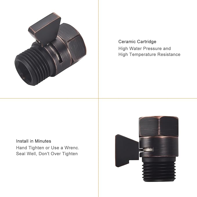 Oil Rubbed Bronze Water Flow Control Valve, Shower Head Flow Control, Angle Brass Shut Off Valve for Handheld Shower, Water Pressure Regulator Replacement