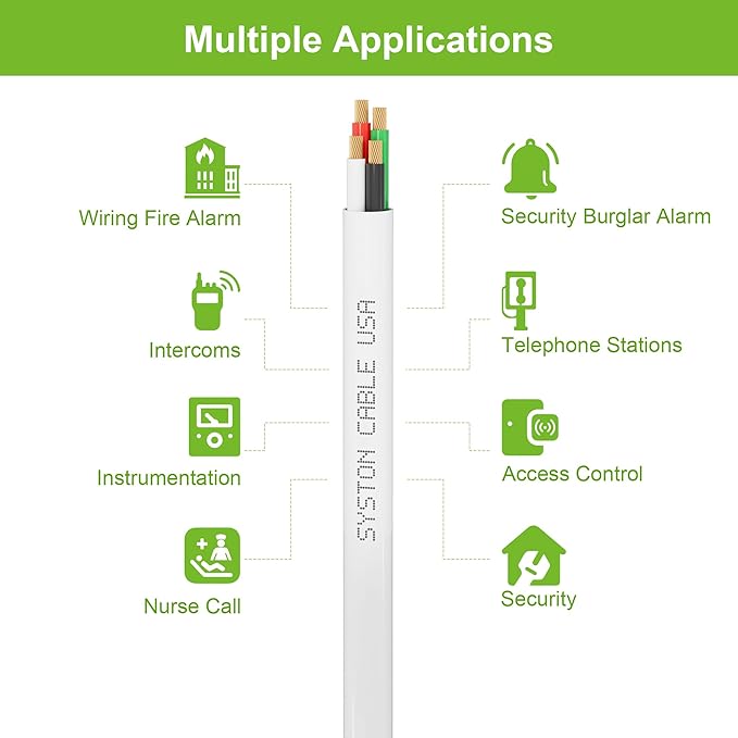 SYSTON 18/4 Fire Security Burglar Station Sound Alarm Control Cable Wire, Plenum-Rated CMP/CL3P Unshielded 100% Copper Stranded UL/ETL,UV Resistant RoHS for Indoor/Outdoor Low Voltage Applications Use