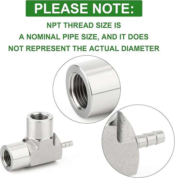 TAISHER 1PCS Forging of 304 Stainless Steel 3 Way Tee Hose Barb Fitting, 1/8" Hose Barb x 1/8" FNPT x 1/8" FNPT for Fuel/Air/Lquid/Gas with 2PCS Hose Clamp