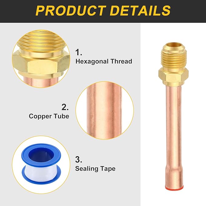 uxcell Brass Pipe Fitting, 3/8 SAE Male Thread x 3/8" OD Flare Connector with Copper Tube for HVAC System Air Conditioner Refrigeration