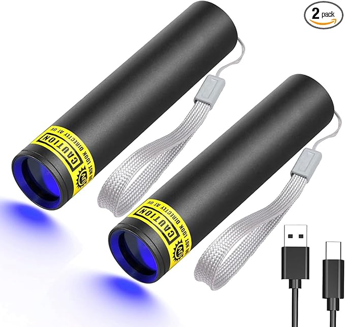 COSOOS 2 Pack UV Flashlight, 365nm USB Rechargeable Black Light Flashlight, Mini Handheld Detector for Dog Cat Urine, Pet Stains, Scorpions, Resin Curing