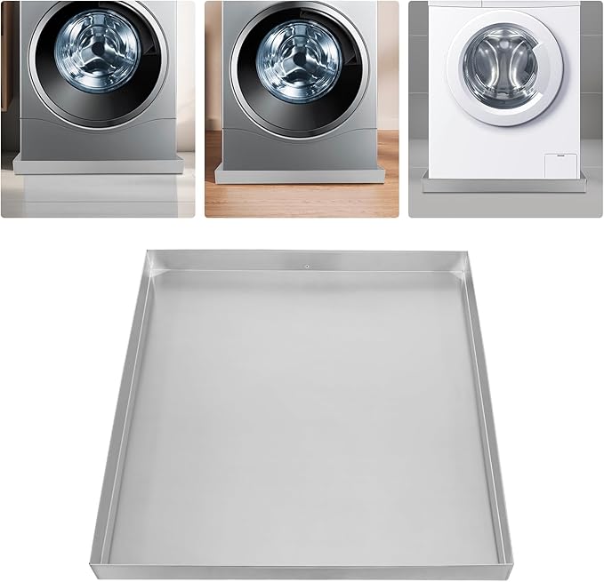 28" x 30" x 2.5" Washing Machine Drain Pan, Heavy Duty 304 Stainless Steel, Protects Floors from Leaks, Compact Washer Drip Tray with Drain Hole, for Dishwashers Refrigerators Water Heaters