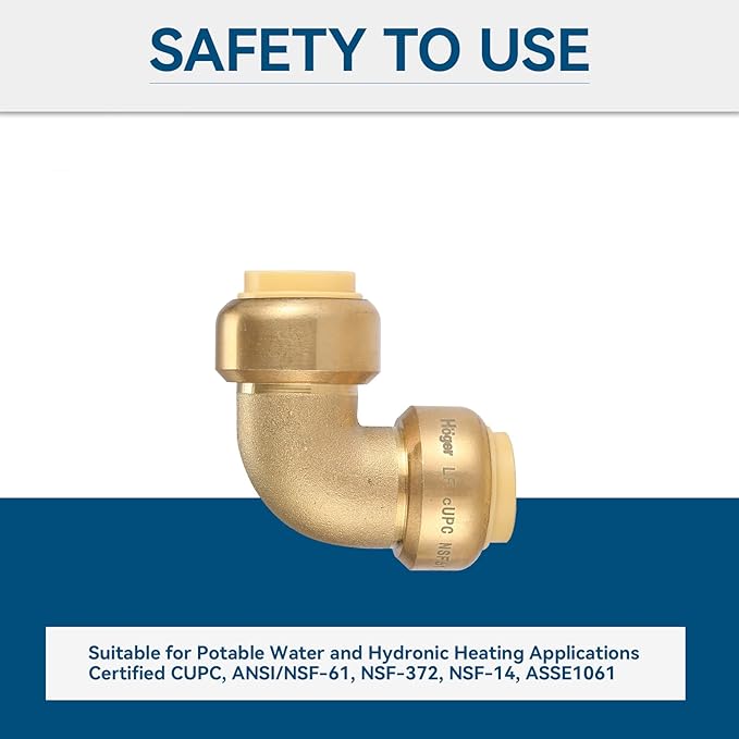 3/4" 90-Degree Pushfit Elbow,5 Pack Push-fit Elbows with 1 Pack Disconnect Clip, Push-to-Connect Plumbing Fittings for PEX, Copper, CPVC