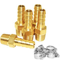 JoyTube 5 Pcs Hose Barb Fittings 1/4" Barb to 1/4" NPT Male Thread Brass Metals Adapter Connector with Hose Clamp