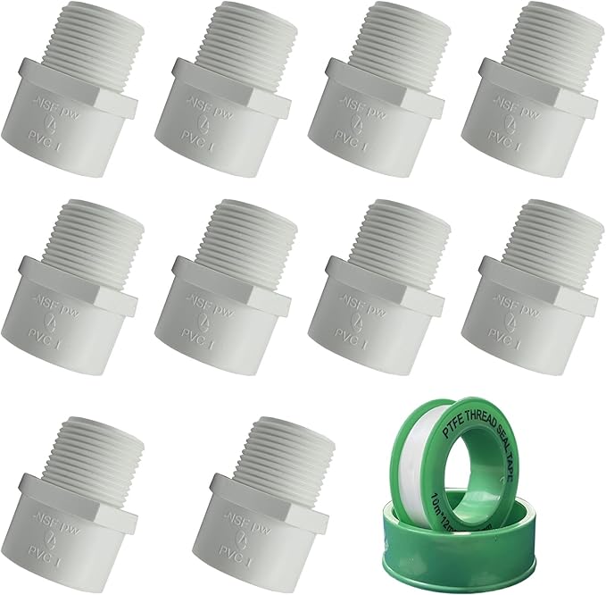 10Pcs 3/4 inch NPT Male Thread PVC Pipe Fitting Adapter Connector(Socket x NPT Male), 3/4 inch PVC Pipe Fitting for Sch40 Pipe for Plumbing Water Line