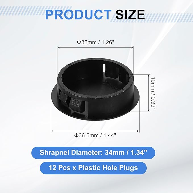 uxcell 12Pcs Plastic Hole Plugs, 32mm(1-1/4") Flush Type Panel Plugs, Round Snap Knockout Locking Plugs for Furniture Insert End Caps Panels, Black
