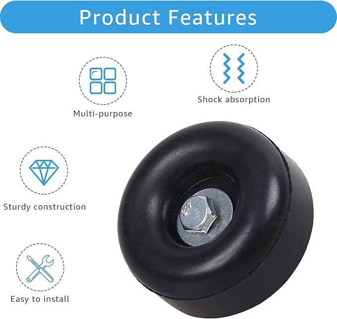 Anti Vibration Heavy Duty Rubber Foot, 1 x 2.5 Inch, Fits for Generators, Pressure Washers, Air Compressors and Pumps Equipment Heavy Duty Rubber Anti Vibration Feet ，with Screw Kits（2 Pack）