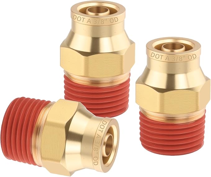 3PCS Air Brake Quick Push to Connect Fittings, 3/8" Tube OD x 3/8" NPT Thread Air Compression Straight Union Fittings for Nylon Hose with DOT Approved for Truck Trailers