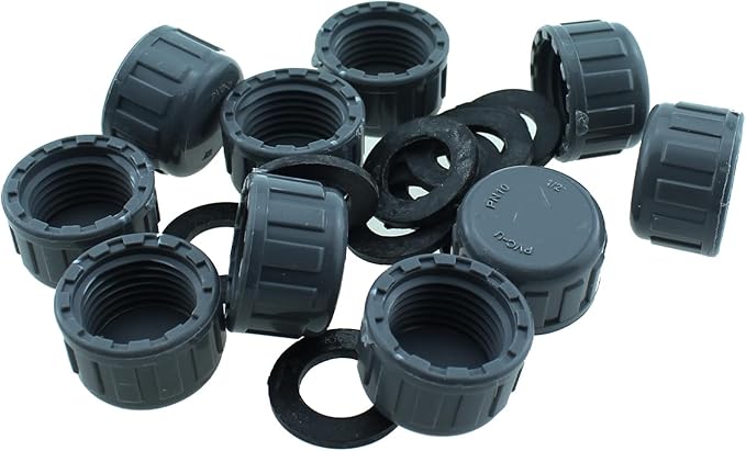 12-Piece 1/2 Inch PVC Inner Teeth Pipe Plugs - PVC Threaded Water End Cap Connectors for Irrigation Systems and Water Supply Lines