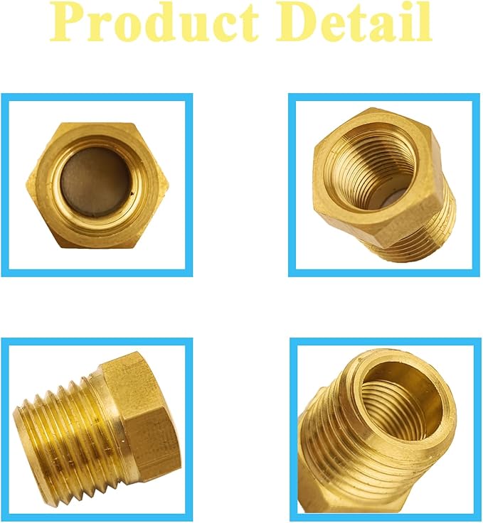 2 PCS Brass Reducer Hex Bushing Threaded Pipe Fitting 1/4" NPT Male x 1/8" NPT Heavy Duty Brass Fitting Pipe Hose Tube Adapter Convert