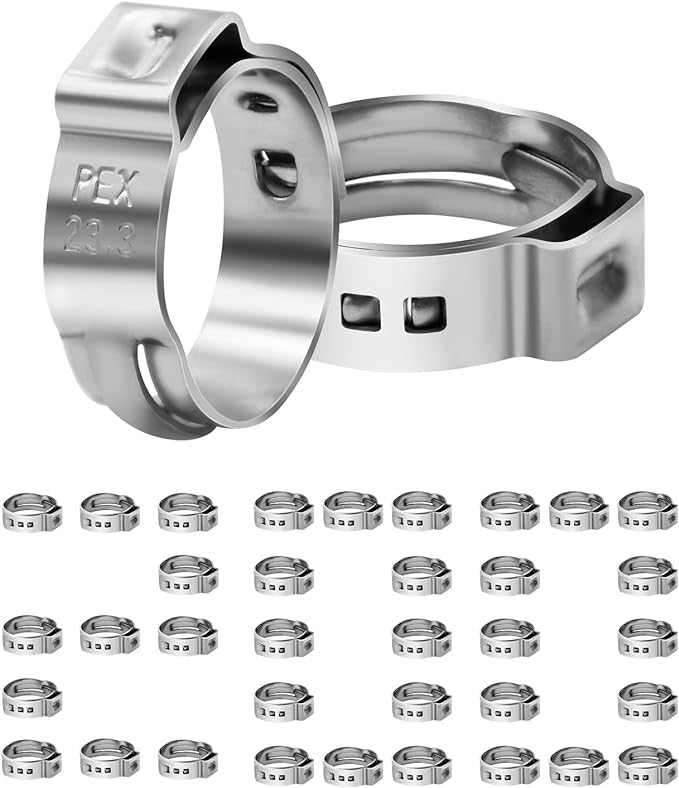 200 Pack 3/4 Inch PEX Cinch Clamps, Stainless Steel Single Ear Hose Clamps, for PEX Pipe