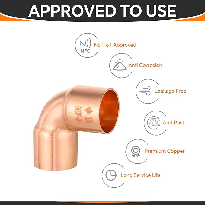 200-Pack HeSun Copper Fittings, 3/4-Inch Short Radius 90-Degree Copper Elbow, C x C with Sweat Solder Connection(COPPER008-200)
