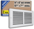 [2 Pack] Fits 14x6 Duct Opening | Steel Baseboard Return Air Grille by Handua | Vent Cover Grill | 7/8" Margin Turnback [Depth] to Fit Baseboard | White | Outer Dimensions: 15.75"W X 7.75 "H