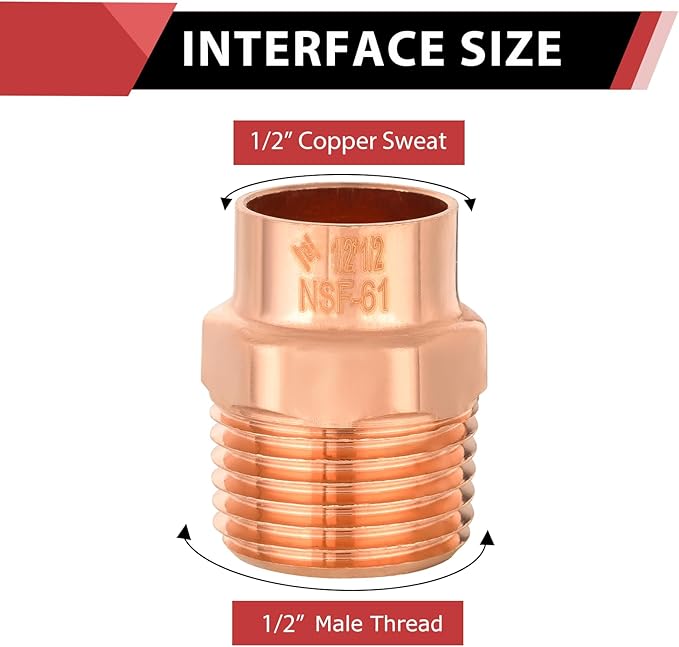(Pack of 10) EFIELD 1/2-Inch Copper Male Adapter C x MIP, LF Copper Plumbing Fittings with Sweat Solder X MNPT Connection,(COPPER057)
