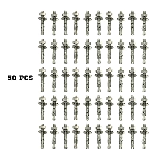 Wedge Anchors – Heavy-Duty 304 Stainless Steel Expansion Bolts for Concrete & Masonry, Rust-Resistant & Durable - 1/4" X 1-3/4" - 50 Pack