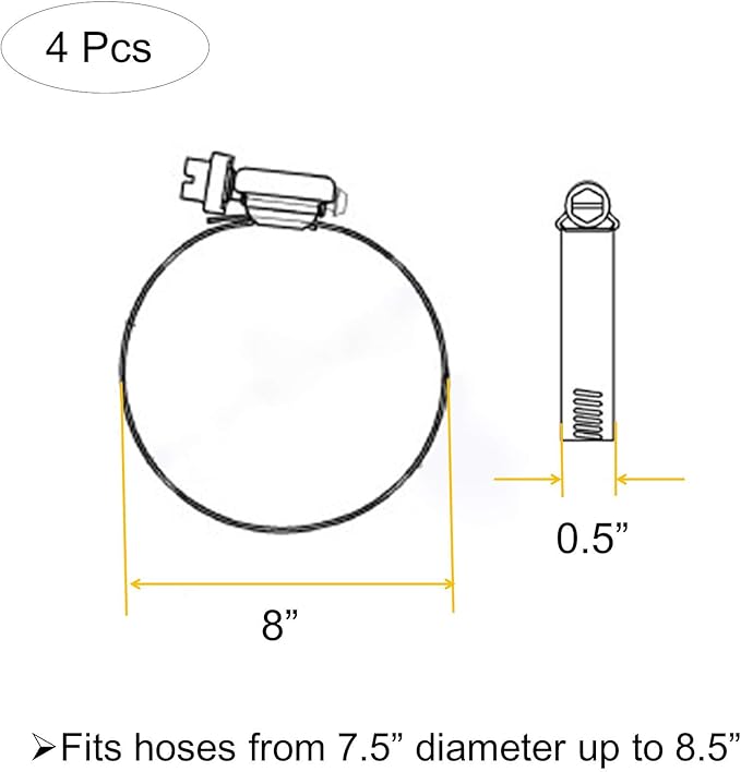 4Pcs 8" Adjustable 304 Stainless Steel Duct Clamps Hose Clamp Pipe Clamp Air Ducting Clamp worm drive hose clamps (194mm-216mm)