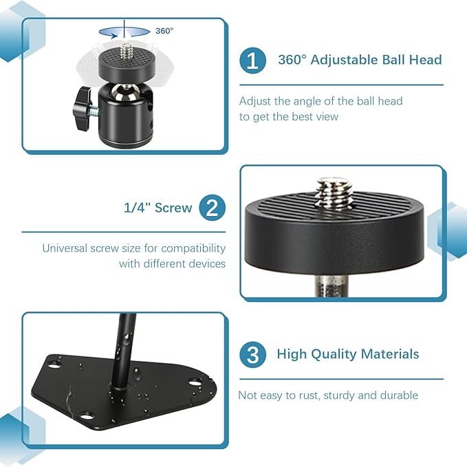 4-Pcs Camera Wall Mount Bracket,Heavy Duty 360 Camera Mount with 1/4 Inch Thread, Metal Security Camera Mount, Camera Holder for Surveillance Cameras, Solar Panels, Lights