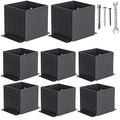 6x6 Post Base 8 Pcs, (Inner Size 5.6x5.6) Post Brackets Kit, Heavy Duty Black Metal Powder-Coated Post Anchor Outdoor Framing Module Fit for Support Deck Base Plate Pergola Brackets Fence Kit
