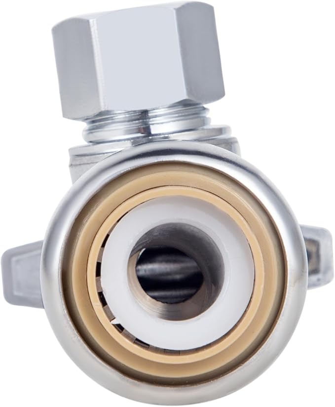 Angle Stop Valve, PushFit Angle Stop Valve,Angle Water Shut Off Valve 1/2 x 3/8 Inch Compression, Toilet Water Valve, 1/4 Turn, No Lead Brass Push to Connect Plumbing Fitting（2PCS）