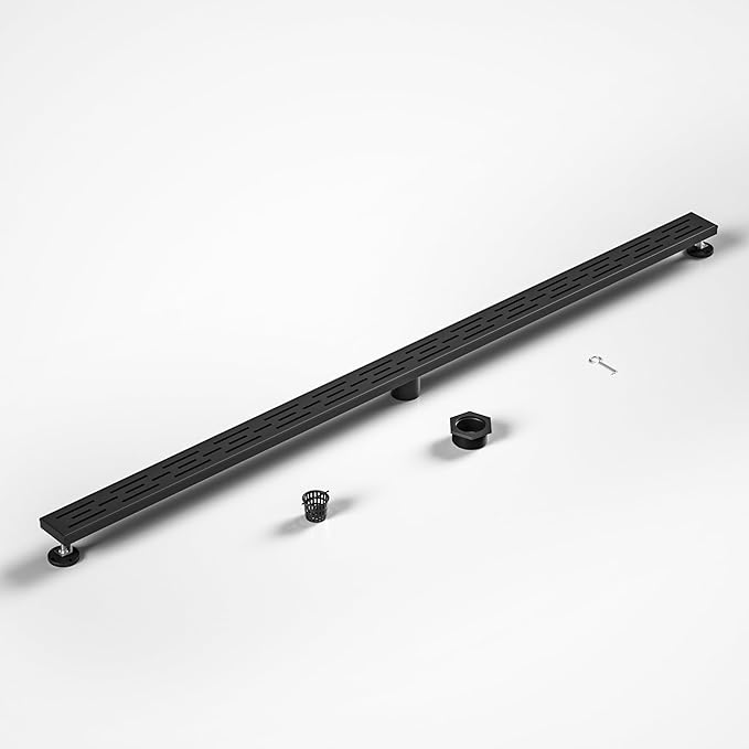Linear Shower Drain 72" Matte Black 304 Stainless Steel | with Drain Grate| Fast Drainage | Stainless Floor Drain Grate | Hair Strainer | Drain Key | The Upgrade for Your Bathroom