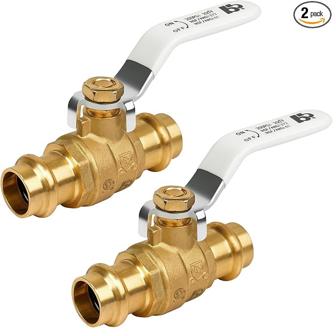 (Pack of 2) BH 3/4" Pro Press Ball Valve with EPDM O-ring, Fittings to Press into 3/4" Copper Tubing Connection, BH Brass 2pcs