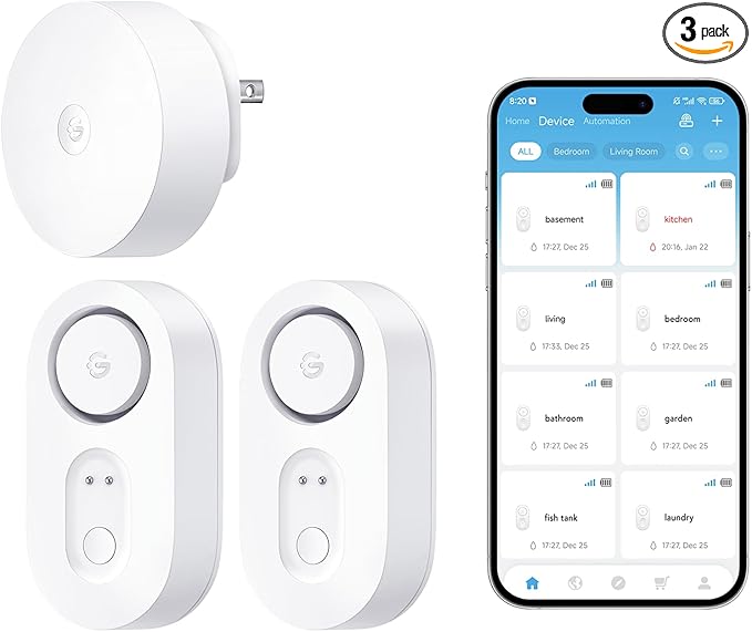 GoveeLife Upgraded Smart Water Leak Detector 1s with 1804ft Ultra-Long Range, WiFi Water Sensor with SMS/Email/APP Push and Sound Alarm, 5-Year Battery Life, Suit for Home, Basement, Kitchen, 2 Pack