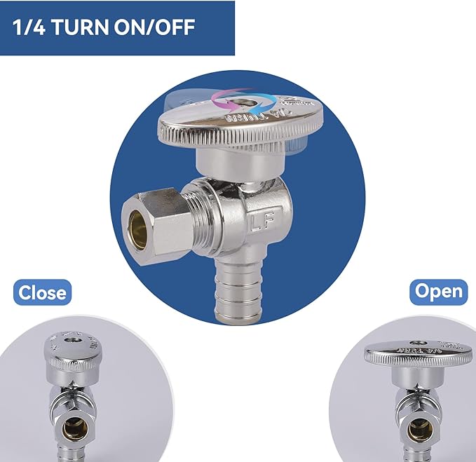 Angle Stop Valve,1/2 Inch Pex X 3/8 Inch OD Compression Angle Shut-off Valve with 1/4 Turn on/off (Pack of 4,ASTM F1807)(VALVE076-4Pack)