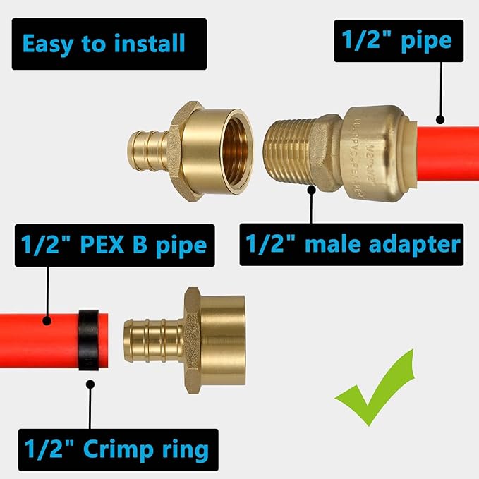 (15 Pack) Lidertik PEX Fittings 1/2 inch Female Adapter, 1/2" PEX-B F1807 x 1/2" NPT Female Threaded Adapter Brass