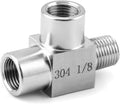 QWORK Stainless Steel Pipe Fitting, 1/8" NPT Male x 1/8" NPT Female x 1/8" NPT Female, Male Run Tee