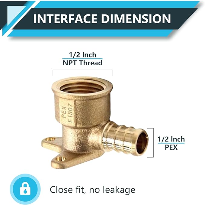 (30-Pack) PEX Fittings, Pex 1/2" x 1/2" Female Threaded NPT Drop Ear Elbow Adapter, Brass Crimp Fittings, for PEX Tubing Pipe Plumbing, ASTM F1807(PEX1807159-30Pack)