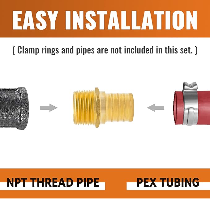 SUNGATOR 12-Pack PEX 3/4" x 1/2" NPT Male Threaded Adapter Crimp Fitting, No Lead Brass